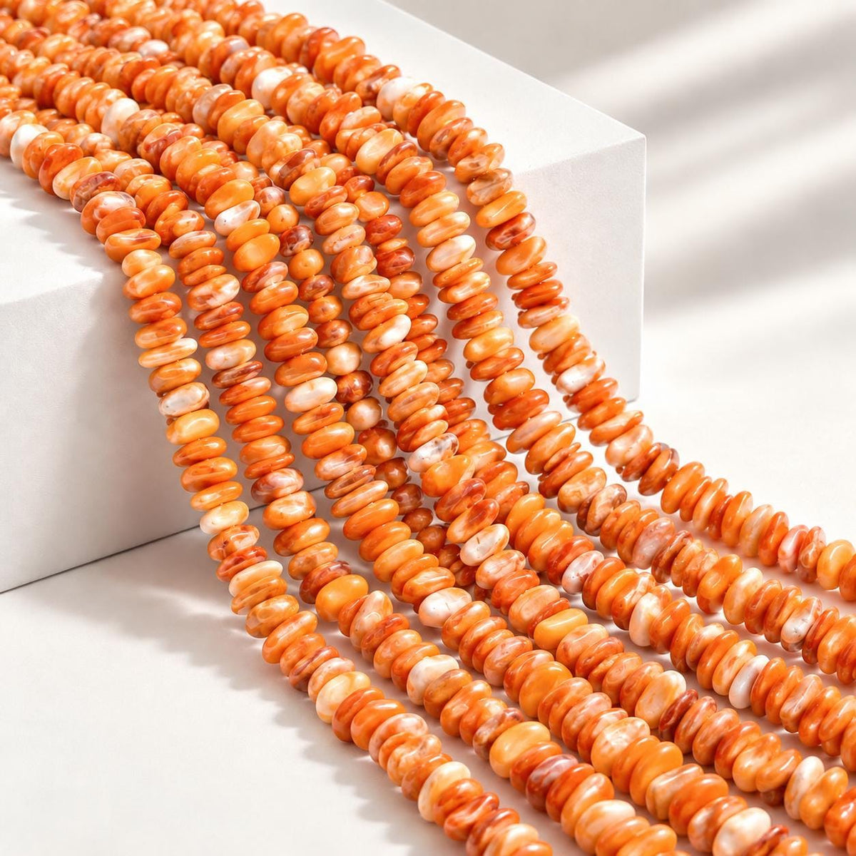 Orange Spiny Oyster Shell Beads From Mexico - Never Dyed - Polished Smooth Edges - Multicolor Irregular Freeform Chips/Sticks Tiny (#C501)