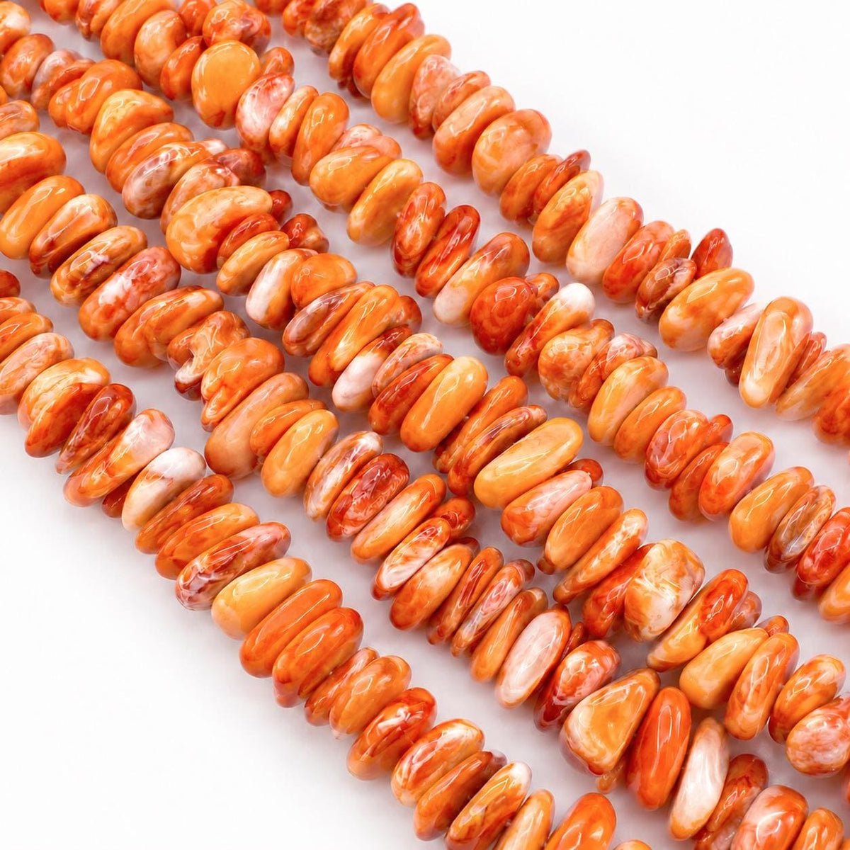 Orange Spiny Oyster Shell Beads From Mexico - Never Dyed - Polished Smooth Edges - Multicolor Irregular Freeform Chips/Sticks Tiny (#C501)