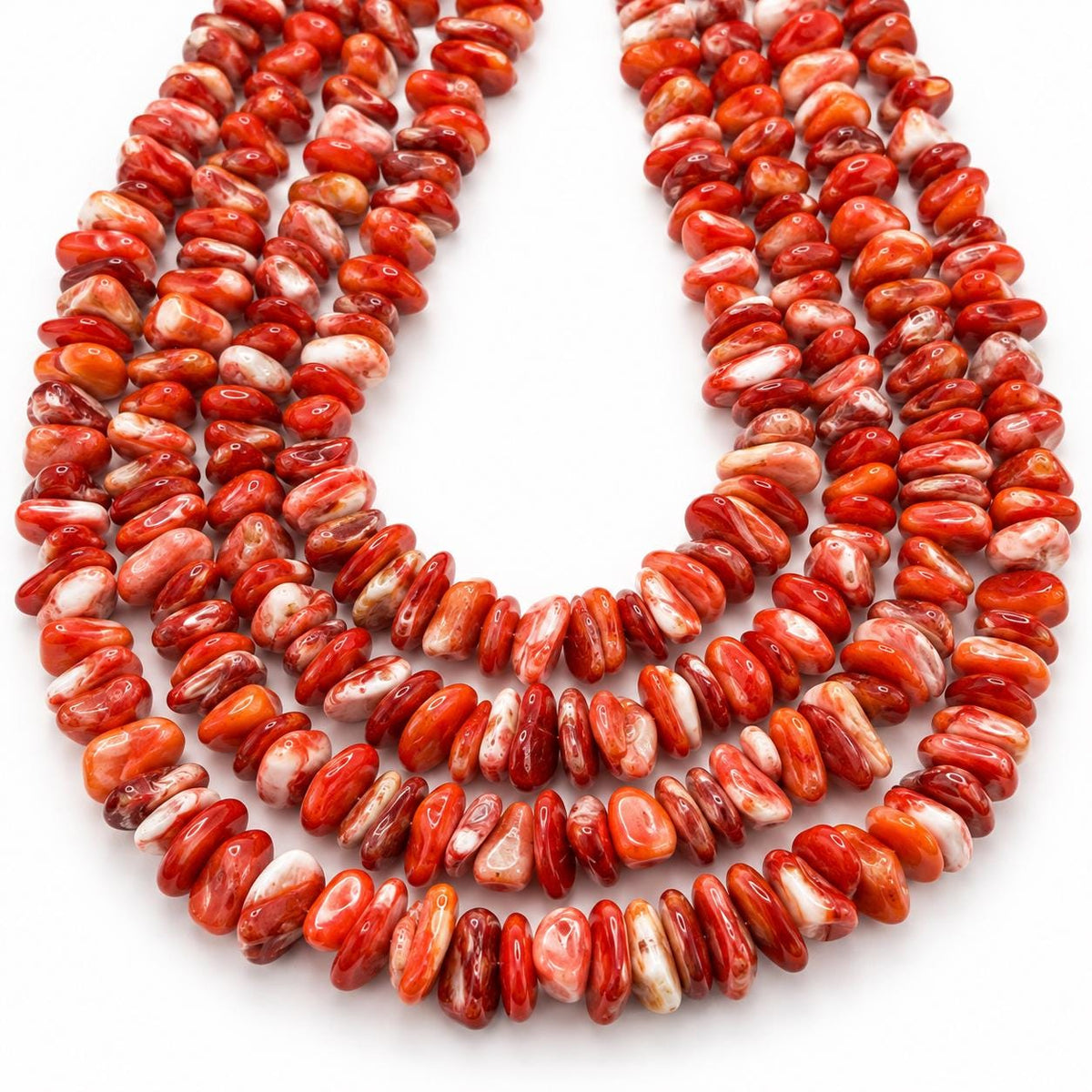 Red Spiny Oyster Shell Beads From Mexico - Never Dyed - Polished Smooth Edges - Multicolor Irregular Freeform Chips/Sticks Tiny (#C502)