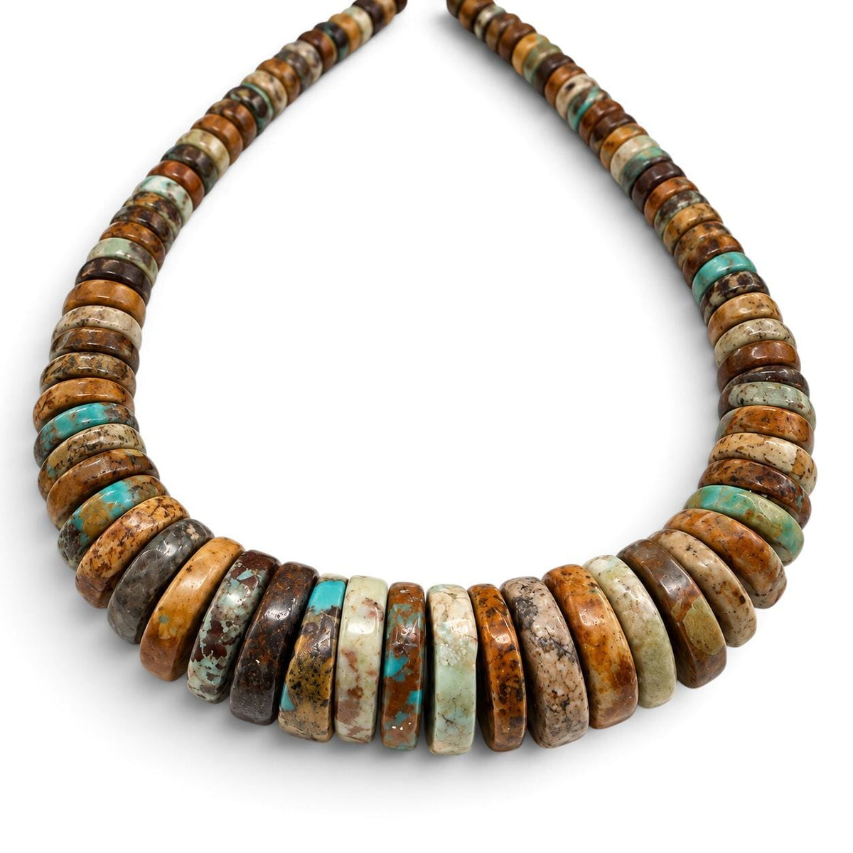 Graduated Extra-Thick Turquoise Beads - Multicolor Earthy Brown Matrix - Rare 3-4mm Thick - Men's Jewelry Making - Heishi 6-15mm- 16 Inch