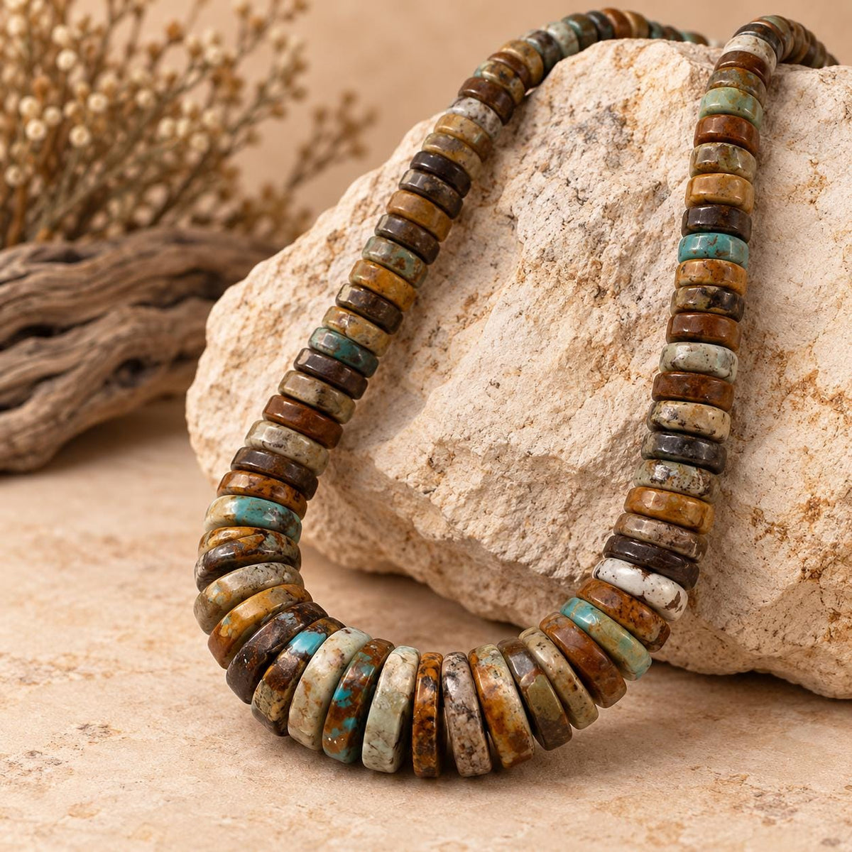 Graduated Extra-Thick Turquoise Beads - Multicolor Earthy Brown Matrix - Rare 3-4mm Thick - Men's Jewelry Making - Heishi 6-15mm- 16 Inch