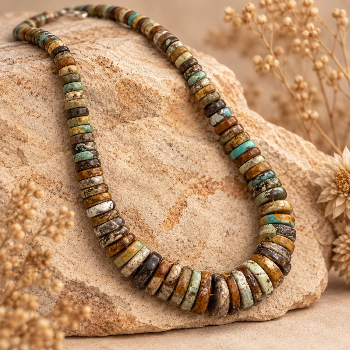 Graduated Extra-Thick Turquoise Beads - Multicolor Earthy Brown Matrix - Rare 3-4mm Thick - Men's Jewelry Making - Heishi 6-15mm- 16 Inch