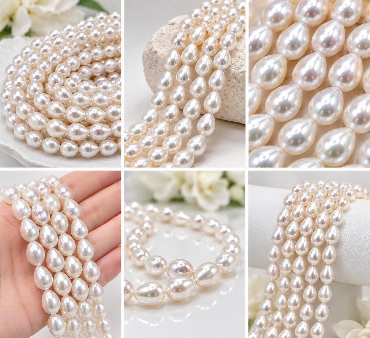 High Luster Edison Pearl Beads - Strong Nacre Natural White - Jewelry Making - Irregular Freeform Rice Baroque  Shape Approx. 6mm
