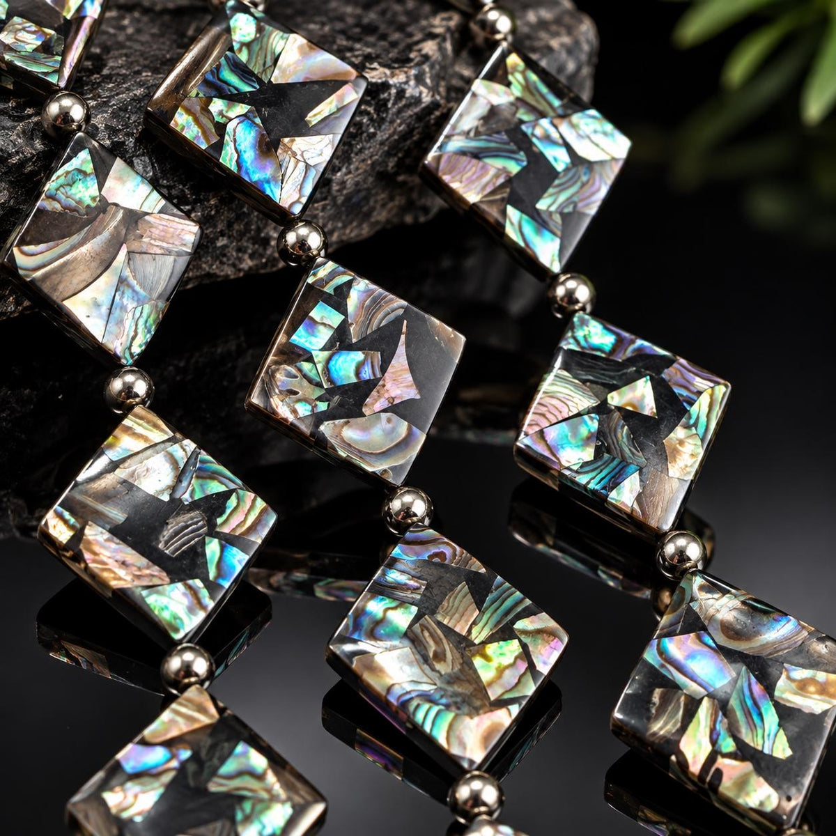 Abalone Shell Beads New Zealand - Black Mosaic Inlay - Small Batch Production - Native American Style - Double Sided 18X20mm Diamond (F507)