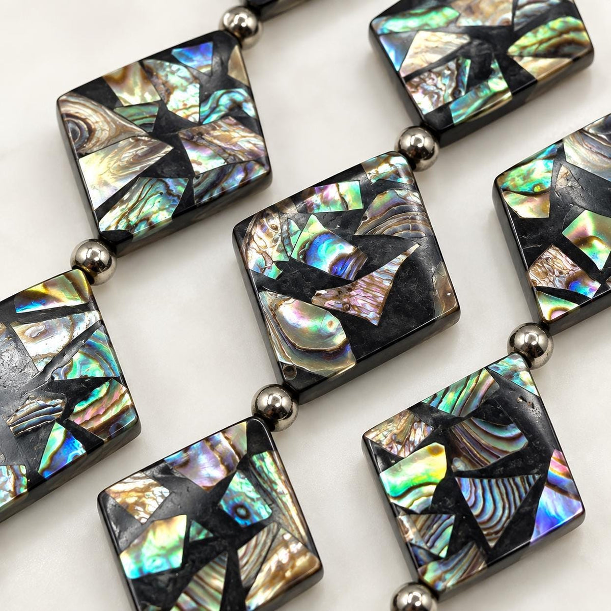 Abalone Shell Beads New Zealand - Black Mosaic Inlay - Small Batch Production - Native American Style - Double Sided 18X20mm Diamond (F507)