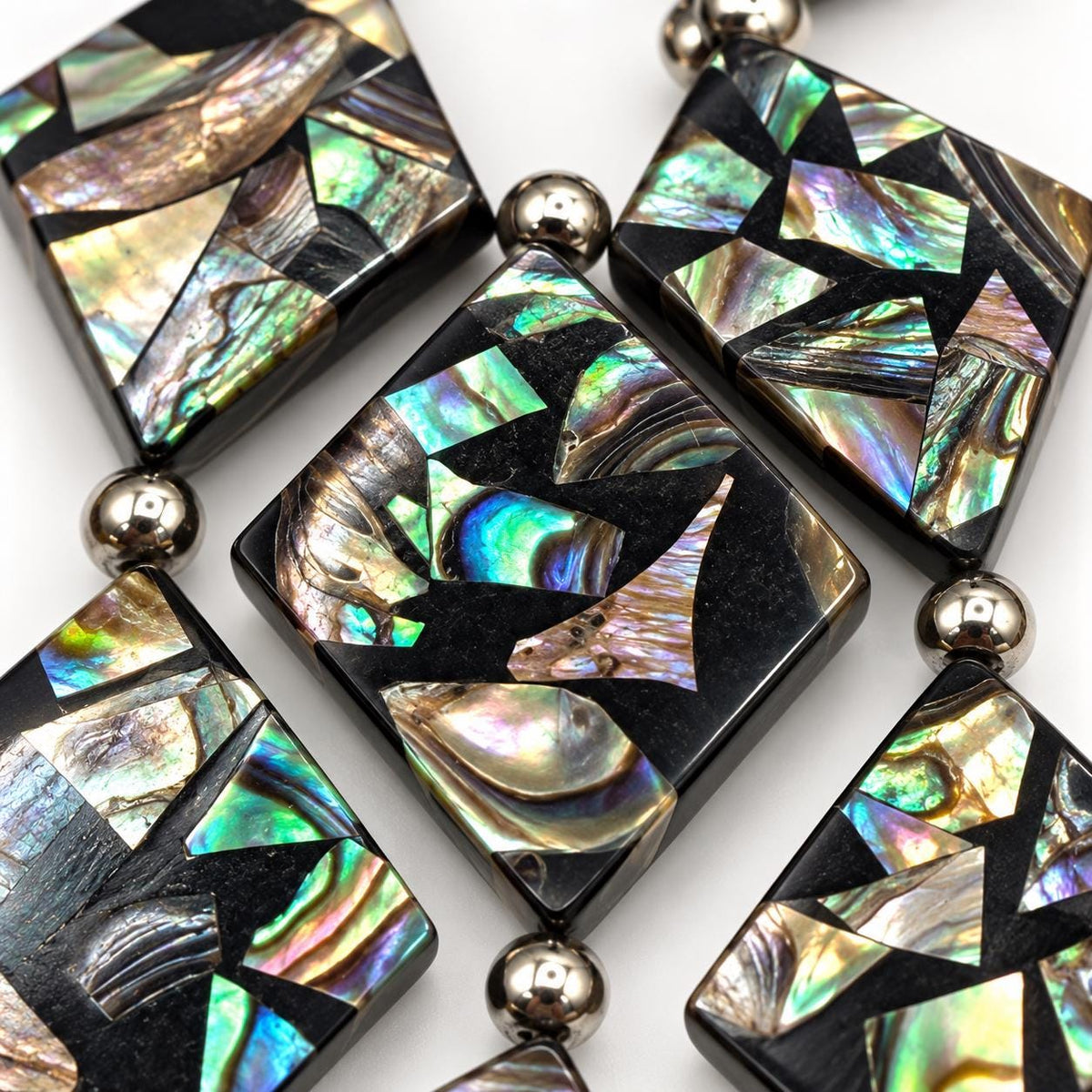 Abalone Shell Beads New Zealand - Black Mosaic Inlay - Small Batch Production - Native American Style - Double Sided 18X20mm Diamond (F507)
