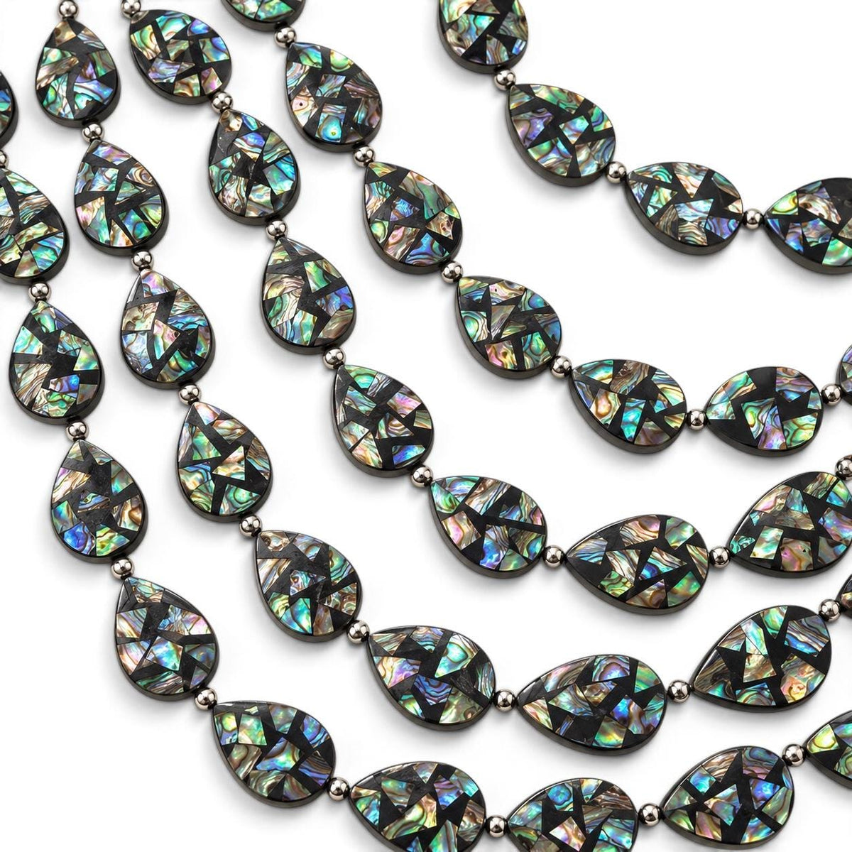Abalone Shell Beads New Zealand - Black Mosaic Inlay - Small Batch Production - Native American Style - Double Sided 15X20mm Teardrop (F508)