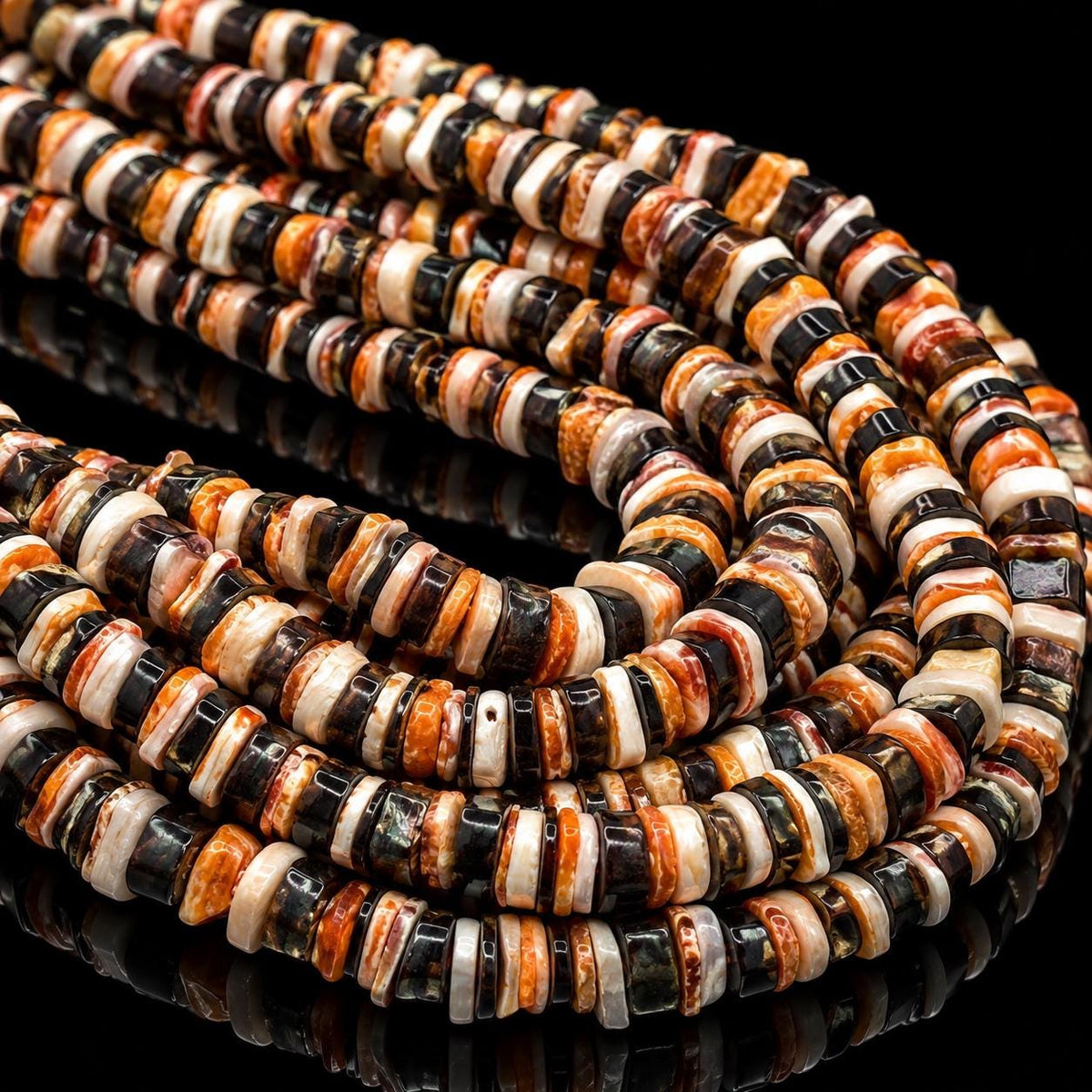 Spiny Oyster Shell & Black Tahitian Shell Mixed Beads - Never Dyed or Color Enhanced - Small Batch Production - Men’s Jewelry - 5mm