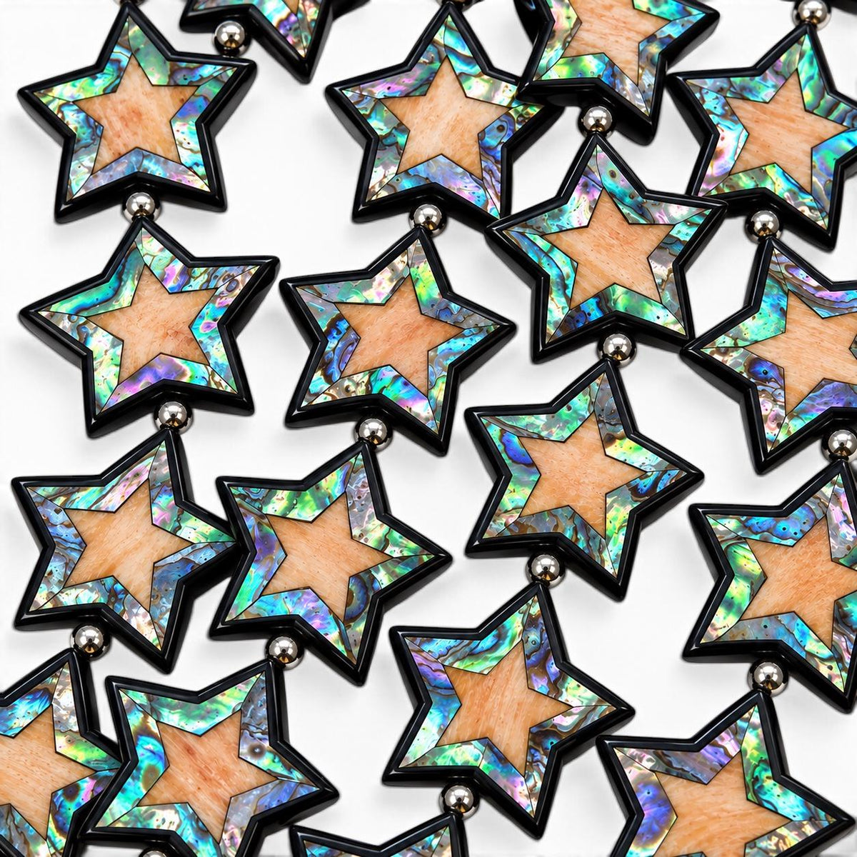 Spiny Oyster & Abalone Shell Beads - Black Mosaic Star Inlay - Small Batch Production - Native American Style- Double Sided 26mm Star (F511)
