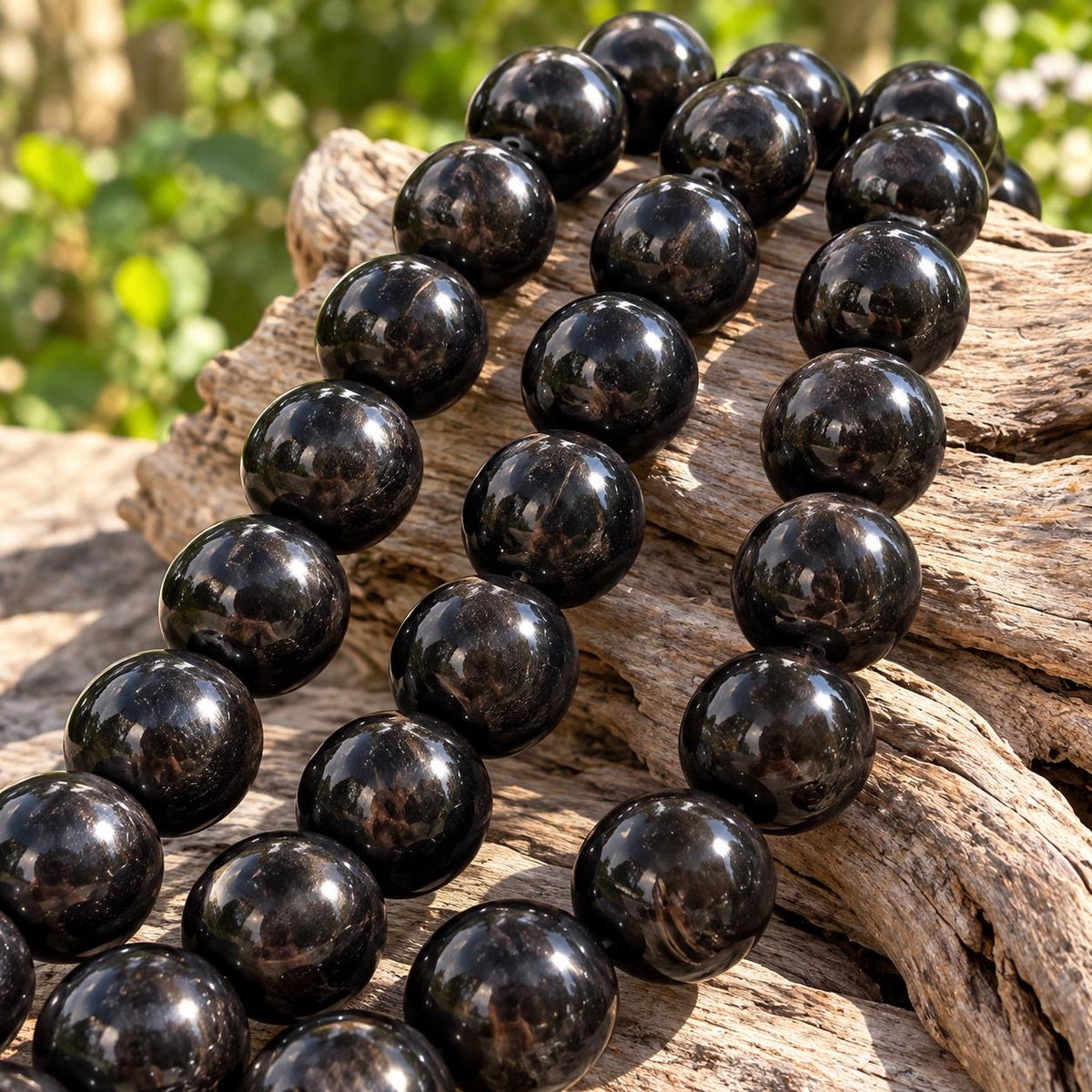 XL Real Buffalo HORN Beads - Black Luster Premium Polished - Hand-Carved From Solid Horn Tip - Rare Find Gigantic Smooth Round - 15.5 Inch