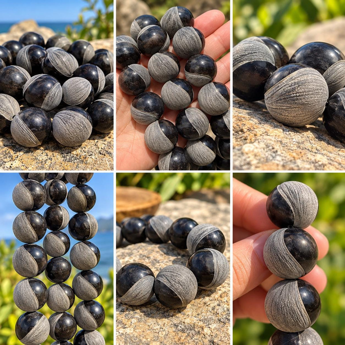 XL Real Buffalo HORN Beads - Matte & Polished - Hand-Carved From Solid Horn Tip - Rare Find Gigantic 20mm Round - 20 Pcs - 15.5 Inch