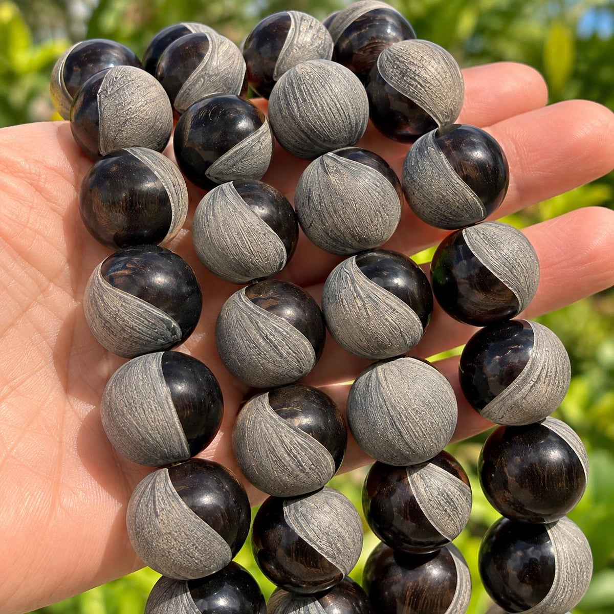 XL Real Buffalo HORN Beads - Matte & Polished - Hand-Carved From Solid Horn Tip - Rare Find Gigantic 20mm Round - 20 Pcs - 15.5 Inch