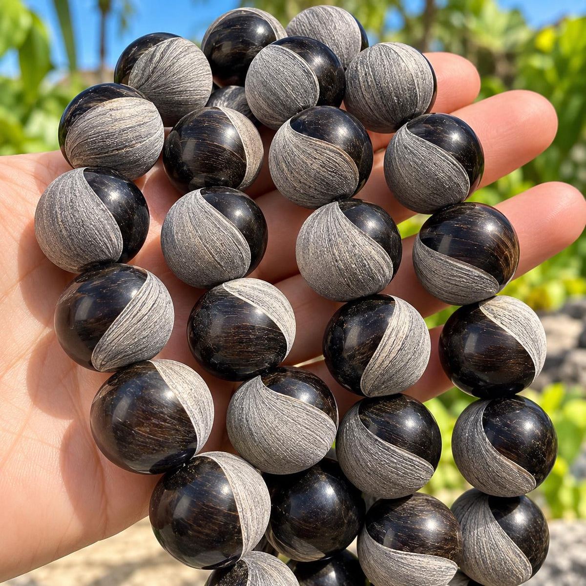 XL Real Buffalo HORN Beads - Matte & Polished - Hand-Carved From Solid Horn Tip - Rare Find Gigantic 20mm Round - 20 Pcs - 15.5 Inch