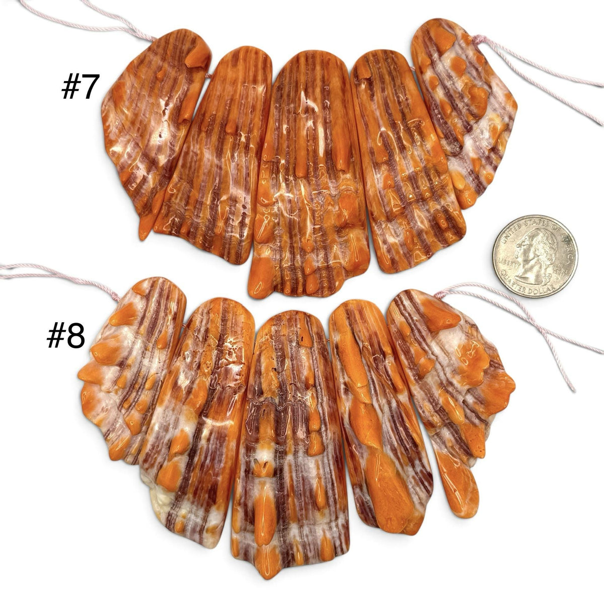 Bundle-5 Pcs Spiny Oyster Shell Beads Pendant Mexico (Cut From One Single Gigantic Shell) One-of-a-Kind Freeform Top-Drilled (D101)