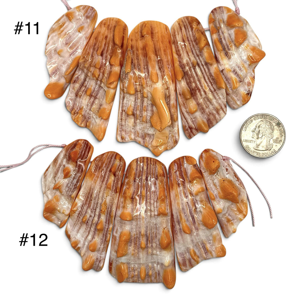 Bundle-5 Pcs Spiny Oyster Shell Beads Pendant Mexico (Cut From One Single Gigantic Shell) One-of-a-Kind Freeform Top-Drilled (D101)