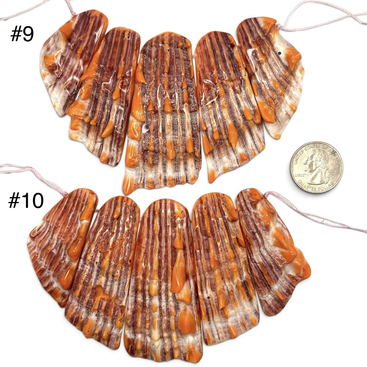 Bundle-5 Pcs Spiny Oyster Shell Beads Pendant Mexico (Cut From One Single Gigantic Shell) One-of-a-Kind Freeform Top-Drilled (D101)