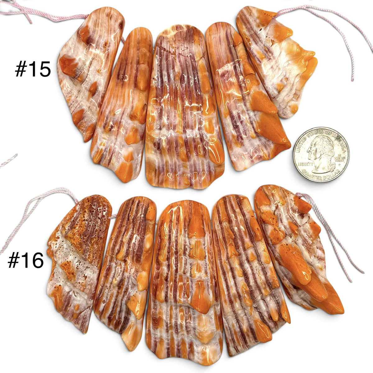 Bundle-5 Pcs Spiny Oyster Shell Beads Pendant Mexico (Cut From One Single Gigantic Shell) One-of-a-Kind Freeform Top-Drilled (D101)