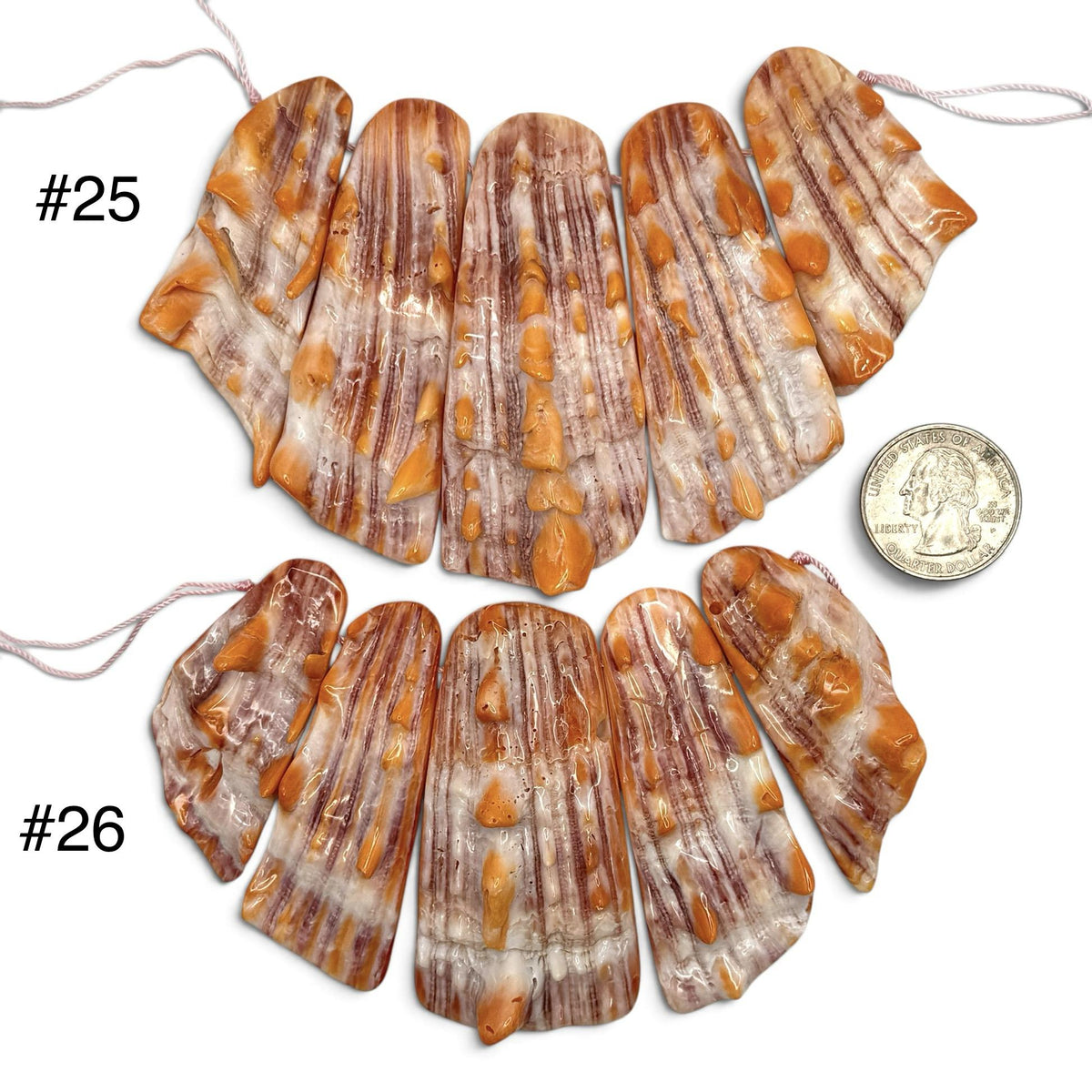 Bundle-5 Pcs Spiny Oyster Shell Beads Pendant Mexico (Cut From One Single Gigantic Shell) One-of-a-Kind Freeform Top-Drilled (D101)