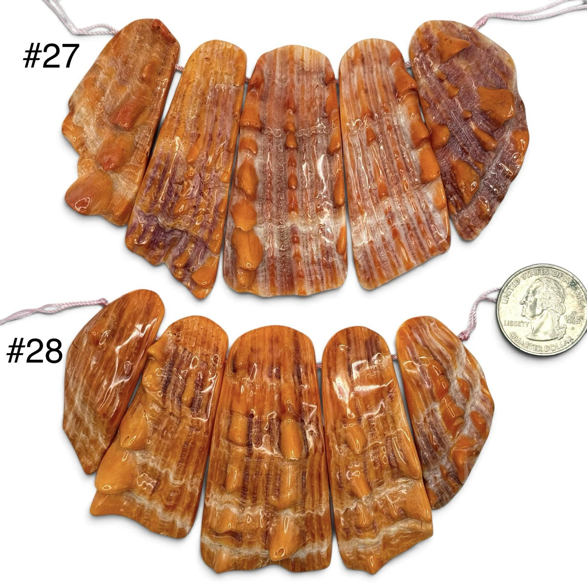 Bundle-5 Pcs Spiny Oyster Shell Beads Pendant Mexico (Cut From One Single Gigantic Shell) One-of-a-Kind Freeform Top-Drilled (D101)