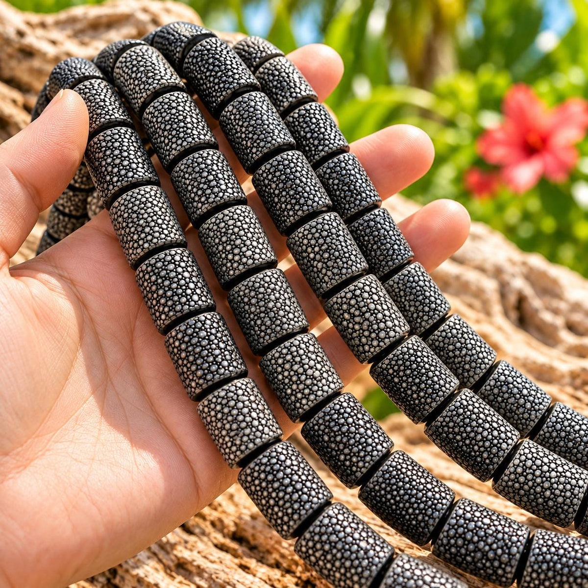 Real STINGRAY Beads - Incredible Pearl Texture Leather - Never Dyed or Color Enhanced - Small Batch Production - Tube 16X22mm (10 Beads)