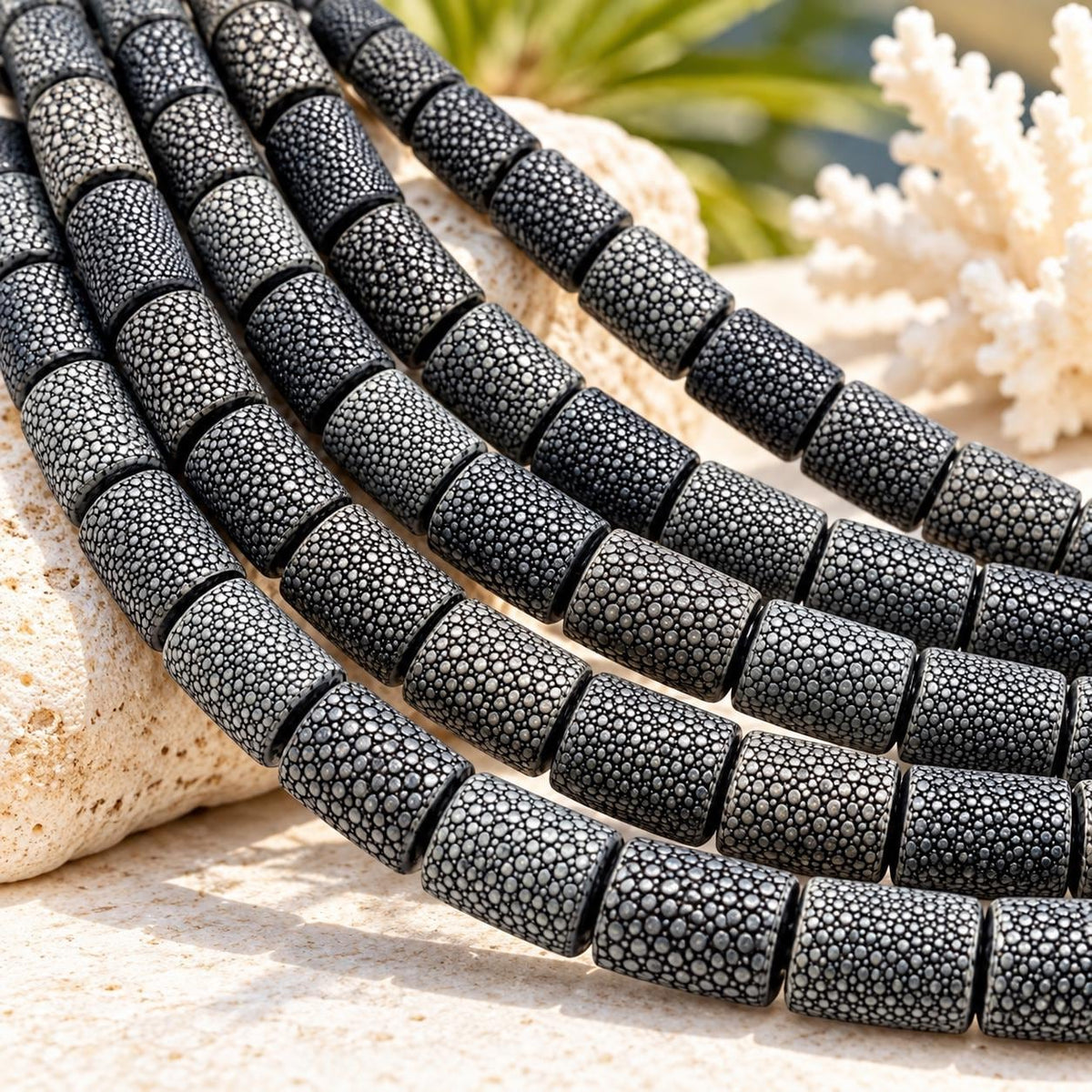 Real STINGRAY Beads - Incredible Pearl Texture Leather - Never Dyed or Color Enhanced - Small Batch Production - Tube 16X22mm (10 Beads)