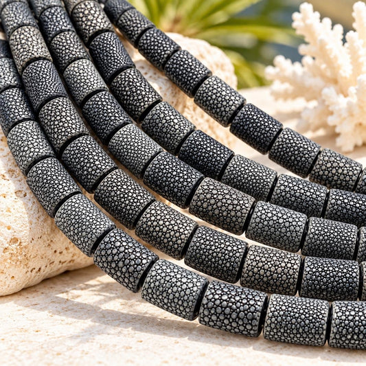 Real STINGRAY Beads - Incredible Pearl Texture Leather - Never Dyed or Color Enhanced - Small Batch Production - Tube 16X22mm (10 Beads)