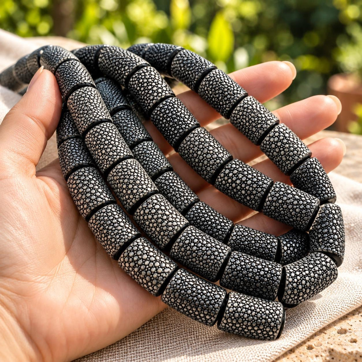Real STINGRAY Beads - Incredible Pearl Texture Leather - Never Dyed or Color Enhanced - Small Batch Production - Tube 16X22mm (10 Beads)