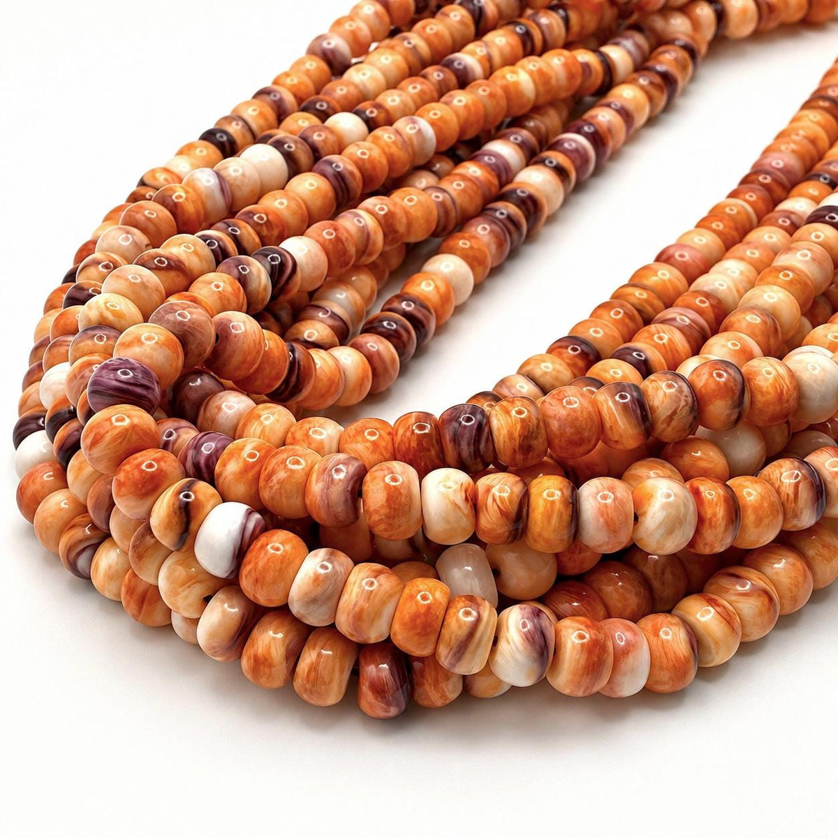 Lion Paw Shell Beads from Mexico - Multi-Shade Orange Purple Cream - Native American Style - Small Batch Production - Smooth Rondelle 6mm