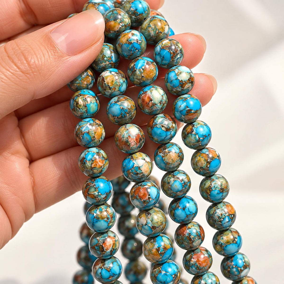 2in1 Spiny Oyster Shell & Mohave Copper Turquoise Beads - Not Dyed or Color Enhanced - Small Batch Production - Composite Inlay Round 10mm