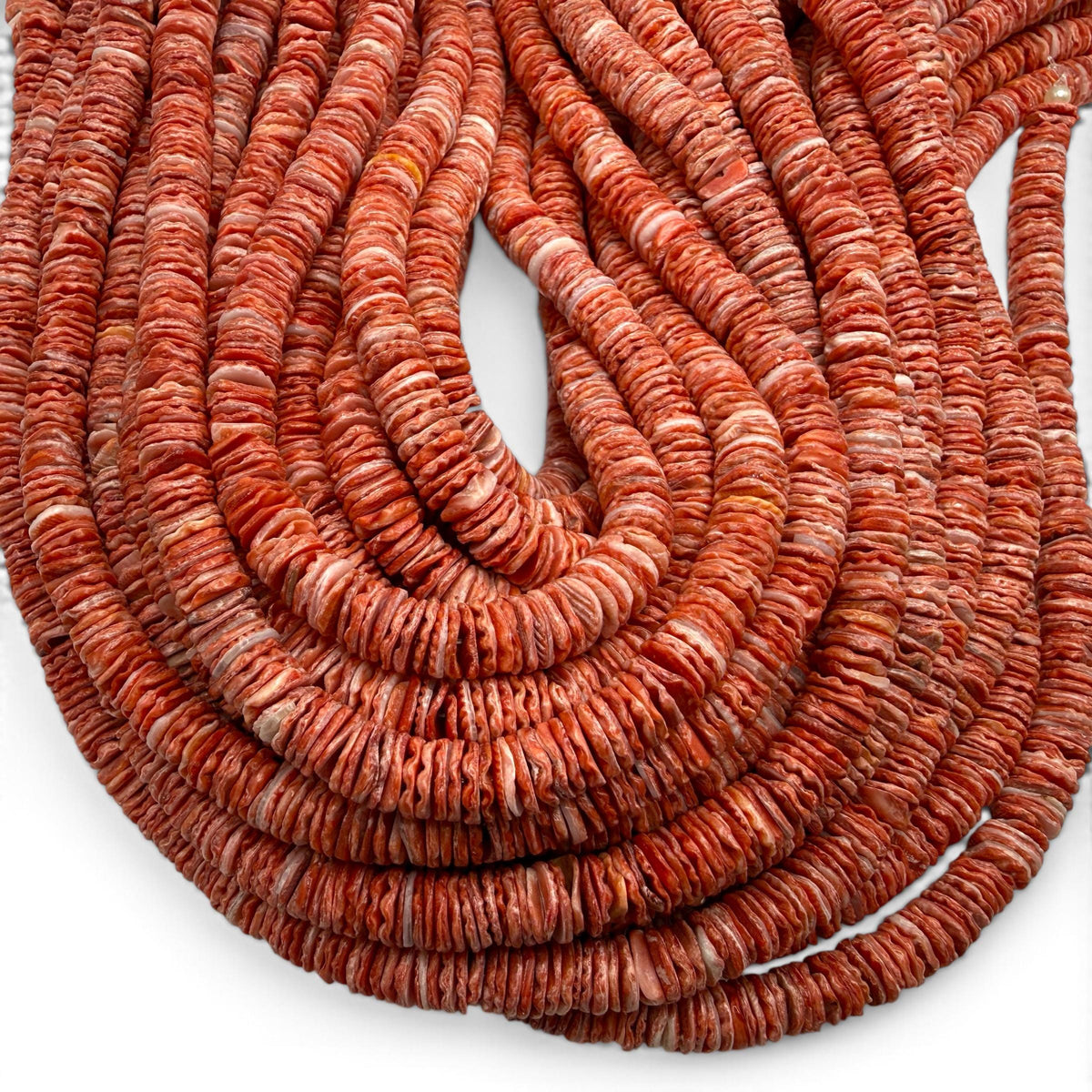 Sunrise Red Scallop Shell Beads AAA - 100% Natural - Never Dyed or Color Enhanced - Small Batch Production - Organic-Thickness Heishi