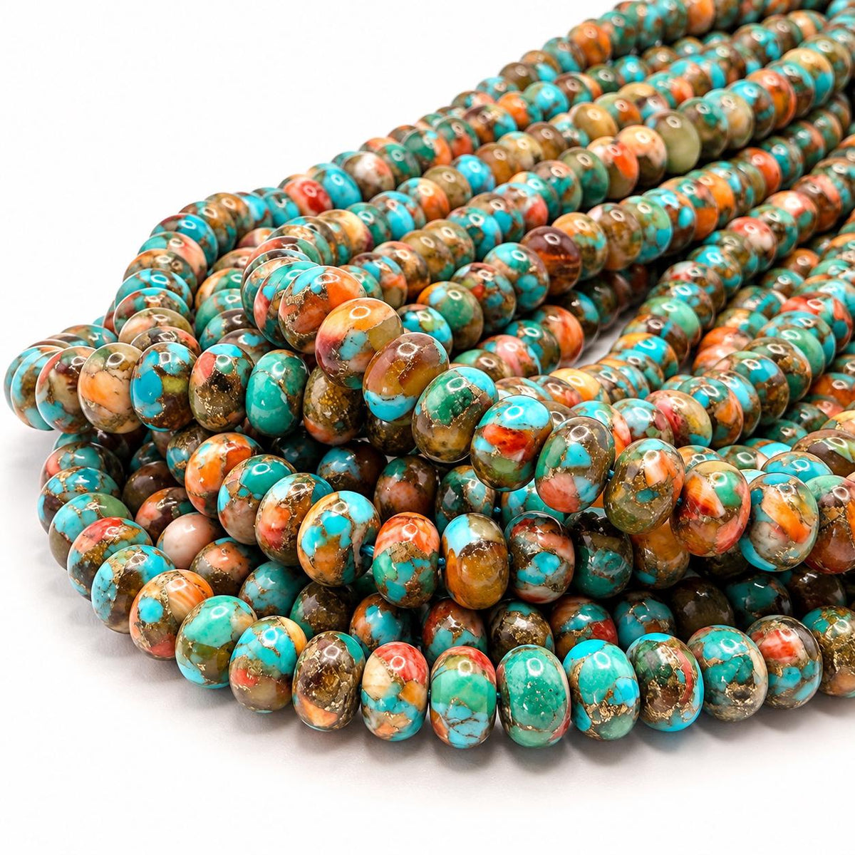 3in1 Baltic AMBER, Spiny Oyster Shell & Mohave Copper Turquoise Beads AAA - Not Dyed or Color Enhanced- Rare Find - Composite Inlay Rondelle