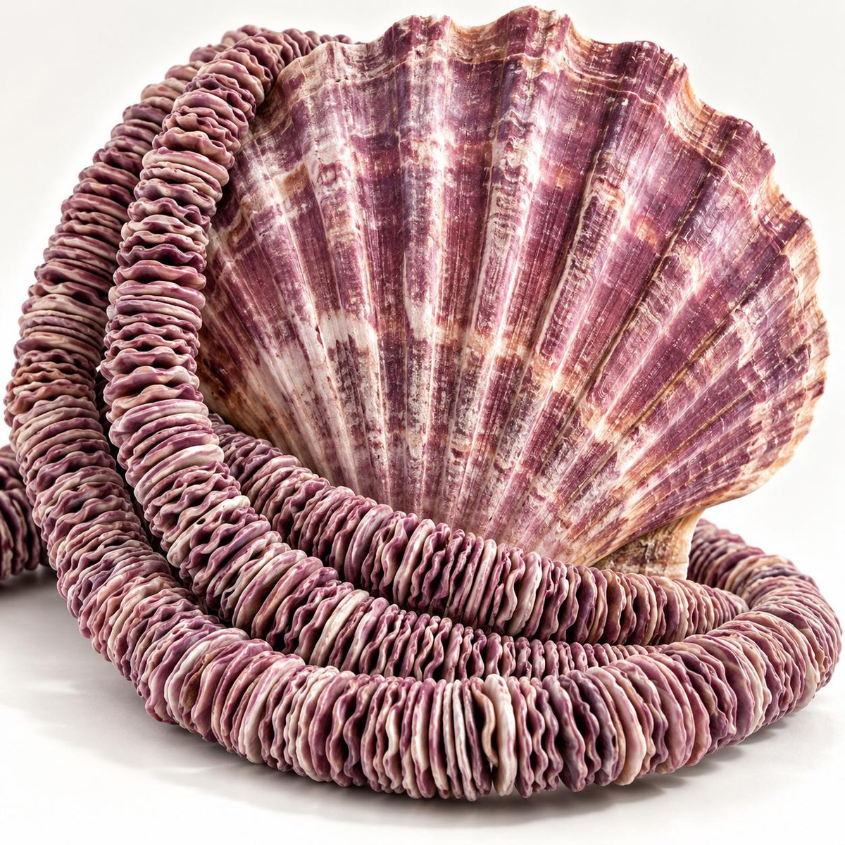 XL Graduated Purple Scallop Shell Beads - Indo Pacific Region - Never Dyed or Color Enhanced - Small Batch Production - Heishi 4-20mm