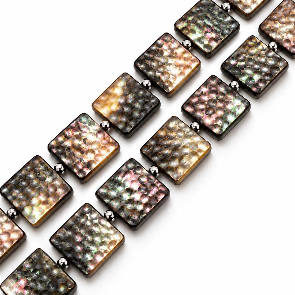 Tahitian Black Lip Oyster Shell Beads 3D Bubble Texture - Never Dyed or Color Enhanced - Iridescent Double Sided Square 20mm-  16 Pcs (G401)