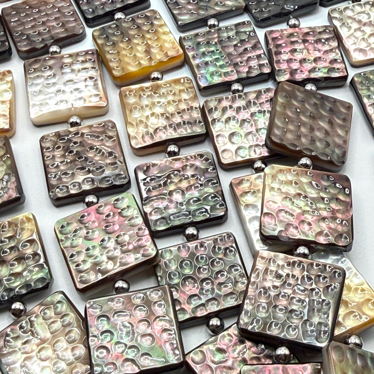 Tahitian Black Lip Oyster Shell Beads 3D Bubble Texture - Never Dyed or Color Enhanced - Iridescent Double Sided Square 20mm-  16 Pcs (G401)