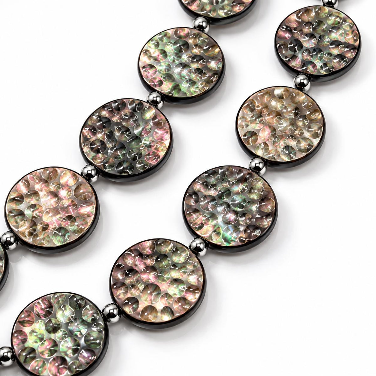Tahitian Black Lip Oyster Shell Beads 3D Bubble Texture - Never Dyed or Color Enhanced - Iridescent Double Sided Coin 20mm - 16 Pcs (G402)