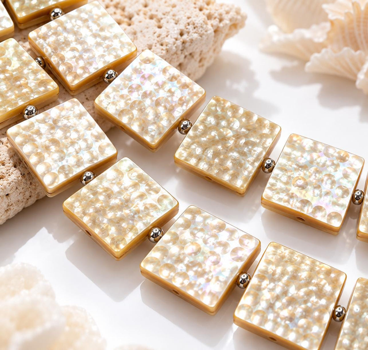 Champagne Lip Oyster Shell Beads Australia - 3D Bubble Texture - Natural Never Dyed - Iridescent Double Sided Square 20mm-  16 Pcs (G403)