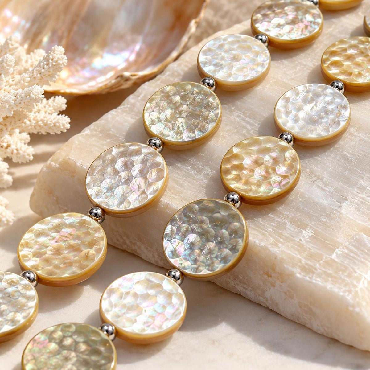 Champagne Lip Oyster Shell Beads Australia - 3D Bubble Texture - Natural Never Dyed - Iridescent Double Sided Coin 20mm-  16 Pcs (G404)