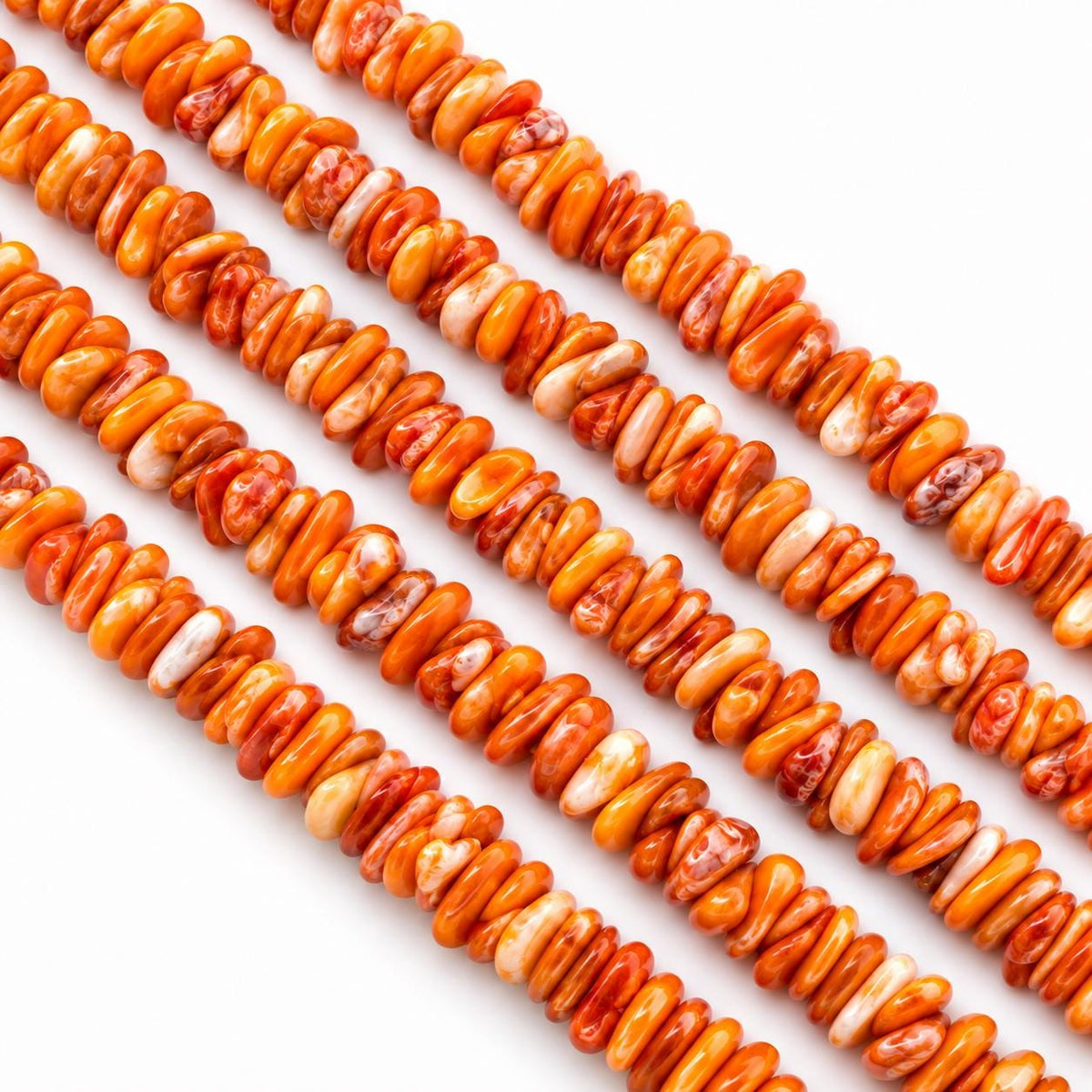 Orange Spiny Oyster Shell Beads From Mexico - Never Dyed - Polished Smooth Edges - Multicolor Irregular Freeform Chips/Sticks Tiny (#C501)