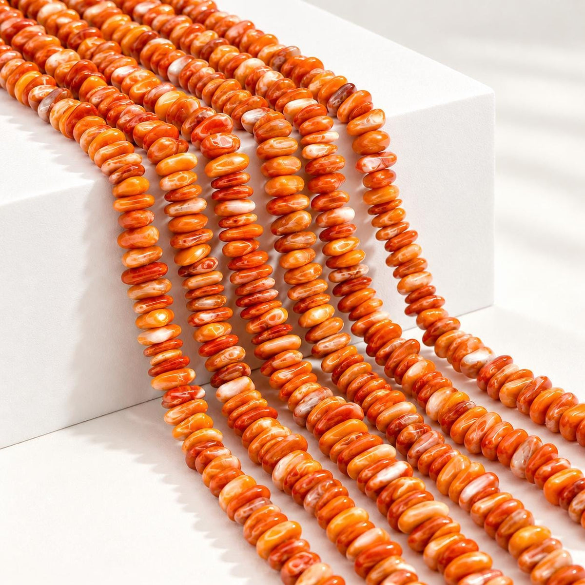 Orange Spiny Oyster Shell Beads From Mexico - Never Dyed - Polished Smooth Edges - Multicolor Irregular Freeform Chips/Sticks Tiny (#C501)