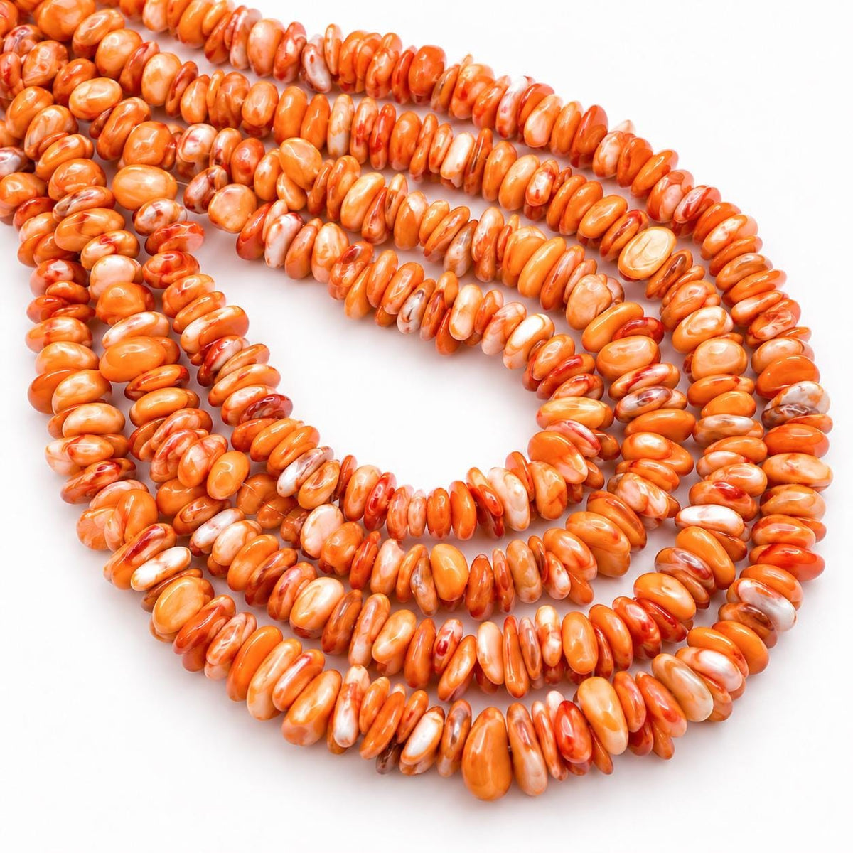 Orange Spiny Oyster Shell Beads From Mexico - Never Dyed - Polished Smooth Edges - Multicolor Irregular Freeform Chips/Sticks Tiny (#C501)