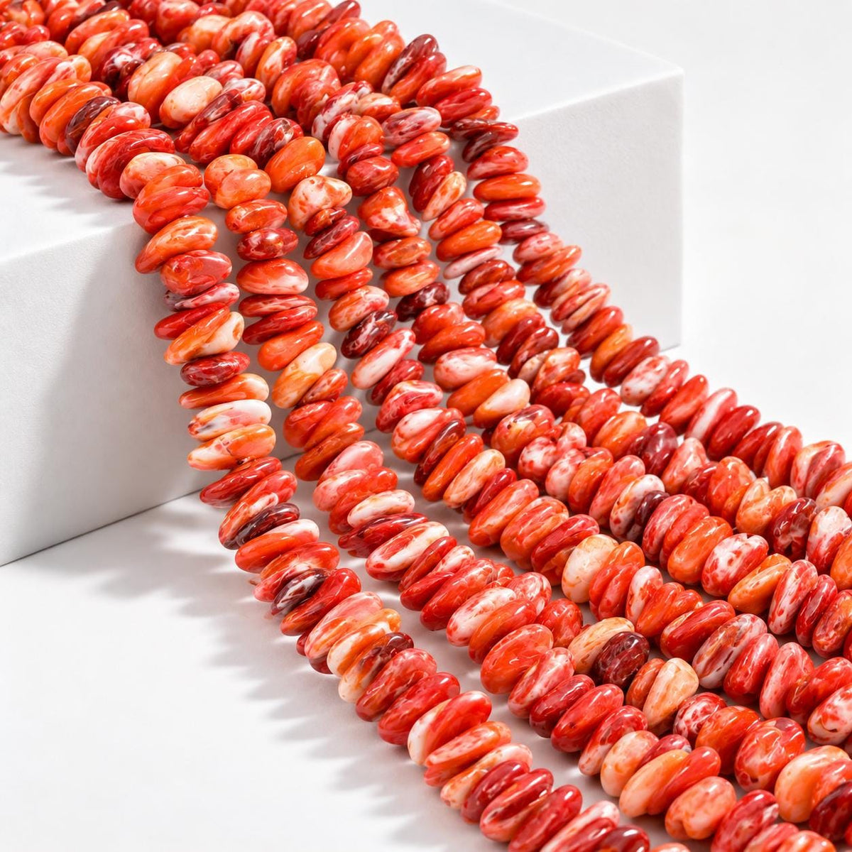 Red Spiny Oyster Shell Beads From Mexico - Never Dyed - Polished Smooth Edges - Multicolor Irregular Freeform Chips/Sticks Tiny (#C502)