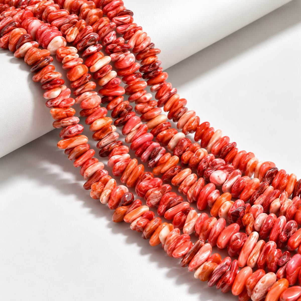 Red Spiny Oyster Shell Beads From Mexico - Never Dyed - Polished Smooth Edges - Multicolor Irregular Freeform Chips/Sticks Tiny (#C502)