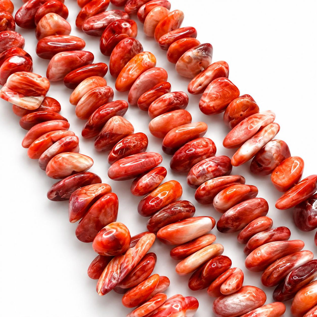 Red Spiny Oyster Shell Beads From Mexico - Never Dyed - Polished Smooth Edges - Multicolor Irregular Freeform Chips/Sticks Tiny (#C502)