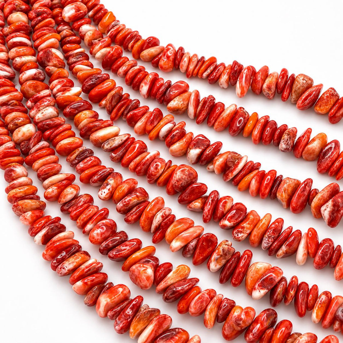 Red Spiny Oyster Shell Beads From Mexico - Never Dyed - Polished Smooth Edges - Multicolor Irregular Freeform Chips/Sticks Tiny (#C502)