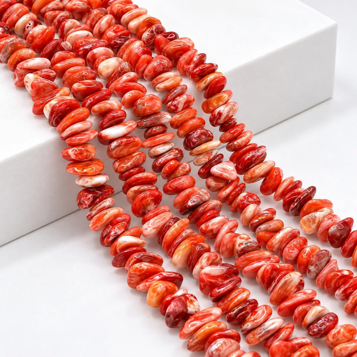 Red Spiny Oyster Shell Beads From Mexico - Never Dyed - Polished Smooth Edges - Multicolor Irregular Freeform Chips/Sticks Tiny (#C502)