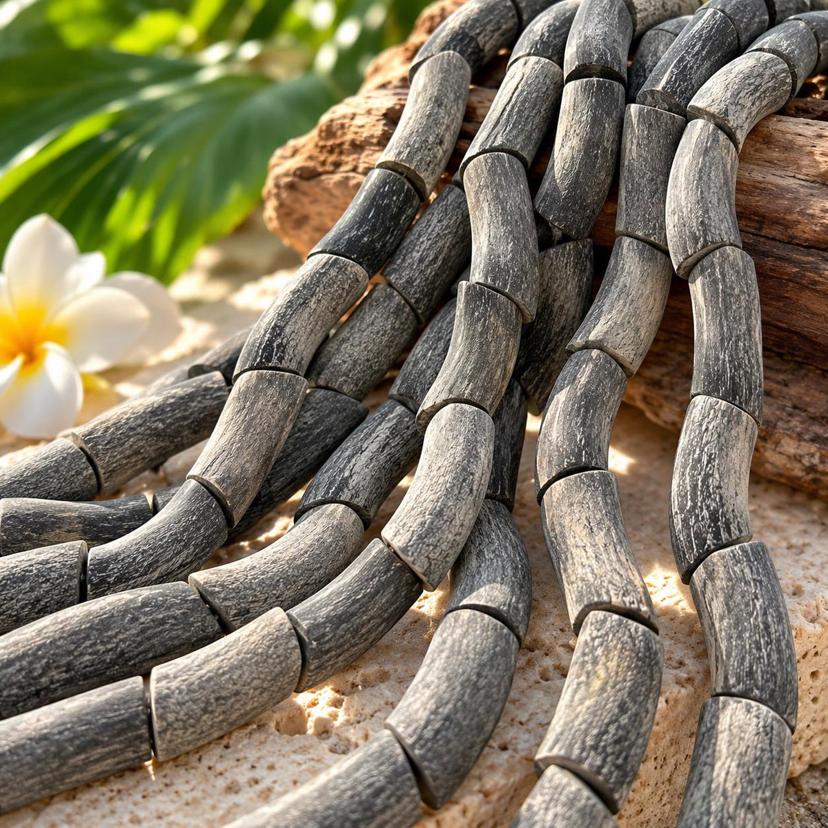 Real Buffalo HORN Beads - Premium Matte Finish - Naturally Curved Tube - Hand-Carved From Solid Horn Tip