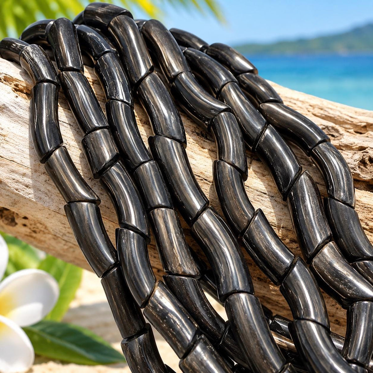 Real Buffalo HORN Beads - Black Luster Premium Polished - Naturally Curved Tube - Hand-Carved From Solid Horn Tip