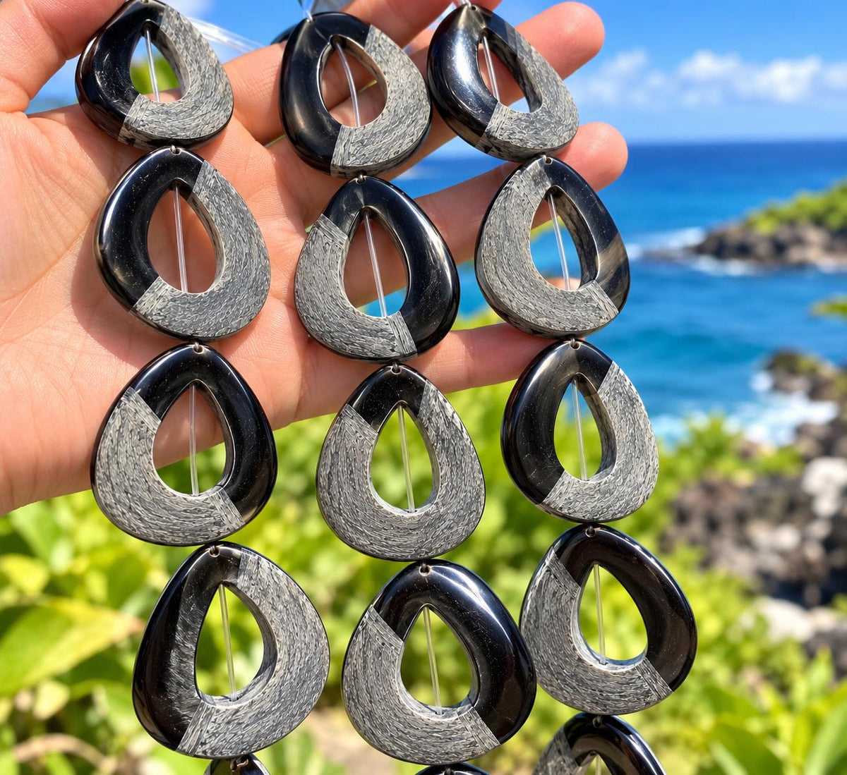 Real Buffalo HORN Beads - Solid Cross-Section Cut - Matte & Polished - Hand Carved Teardrop