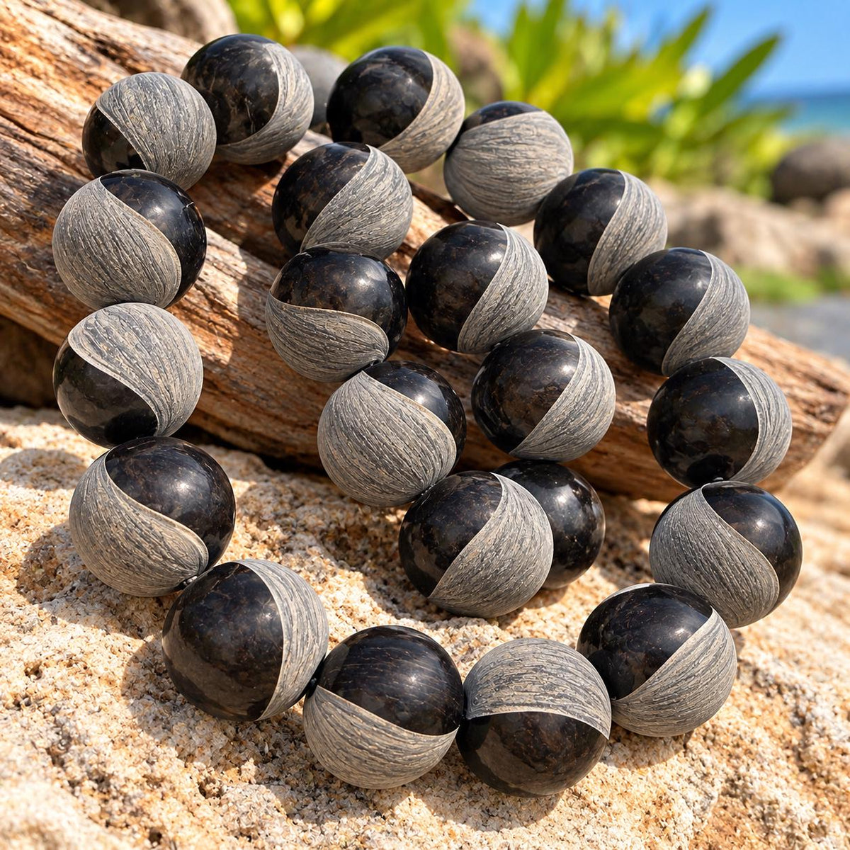 XL Real Buffalo HORN Beads - Matte & Polished - Hand-Carved From Solid Horn Tip - Rare Find Gigantic 20mm Round - 20 Pcs - 15.5 Inch