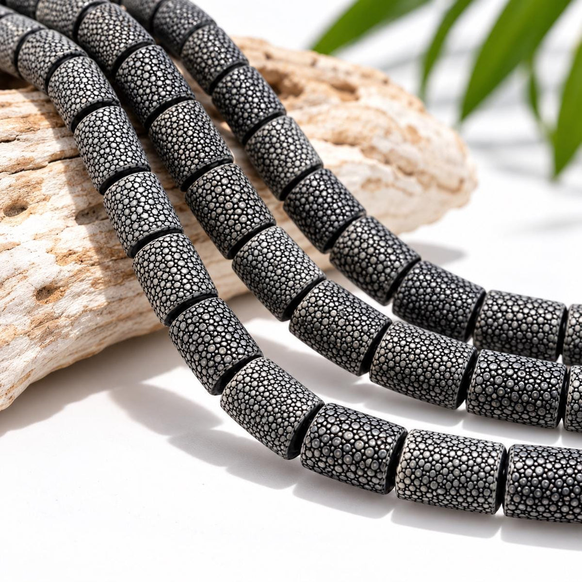 Real STINGRAY Beads - Incredible Pearl Texture Leather - Never Dyed or Color Enhanced - Small Batch Production - Tube 16X22mm (10 Beads)